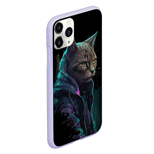 Чехол iPhone 11 Pro матовый Кот киберпанк / 3D-Светло-сиреневый – фото 2