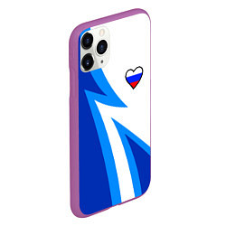 Чехол iPhone 11 Pro матовый Флаг России в сердечке - синий, цвет: 3D-фиолетовый — фото 2