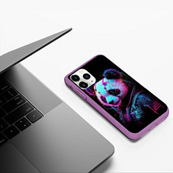 Чехол iPhone 11 Pro матовый Панда в красках киберпанк, цвет: 3D-фиолетовый — фото 2