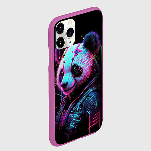 Чехол iPhone 11 Pro матовый Панда в красках киберпанк / 3D-Фиолетовый – фото 2