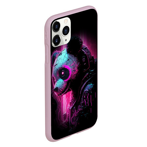 Чехол iPhone 11 Pro матовый Панда киберпанк в фиолетовом свете / 3D-Розовый – фото 2
