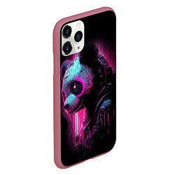 Чехол iPhone 11 Pro матовый Панда киберпанк в фиолетовом свете, цвет: 3D-малиновый — фото 2