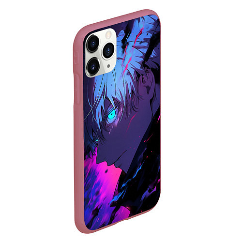 Чехол iPhone 11 Pro матовый Сатору Годжо - Магическая битва - неон / 3D-Малиновый – фото 2