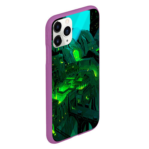 Чехол iPhone 11 Pro матовый Зелёный город / 3D-Фиолетовый – фото 2