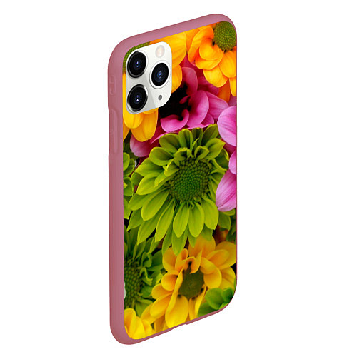 Чехол iPhone 11 Pro матовый Паттерн цветочный / 3D-Малиновый – фото 2