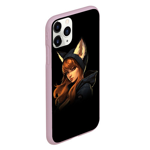 Чехол iPhone 11 Pro матовый Девушка лиса / 3D-Розовый – фото 2