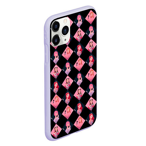 Чехол iPhone 11 Pro матовый Клеточка black pink / 3D-Светло-сиреневый – фото 2