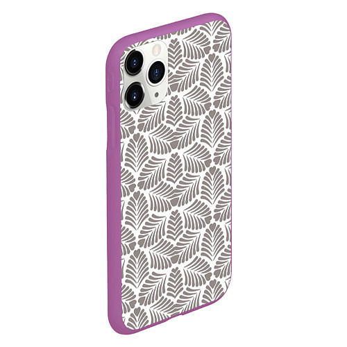 Чехол iPhone 11 Pro матовый Орнамент из тропических листьев с сердечком / 3D-Фиолетовый – фото 2