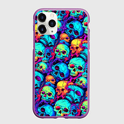 Чехол iPhone 11 Pro матовый Яркие кислотные черепа, цвет: 3D-фиолетовый