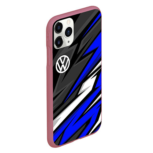 Чехол iPhone 11 Pro матовый Volkswagen - Синяя абстракция / 3D-Малиновый – фото 2