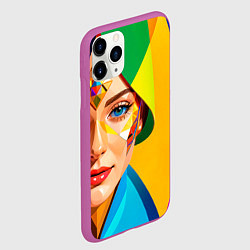Чехол iPhone 11 Pro матовый Девушка лицо с ромбическим орнаментом, цвет: 3D-фиолетовый — фото 2