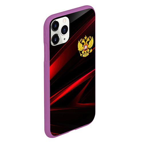 Чехол iPhone 11 Pro матовый Золотистый герб России / 3D-Фиолетовый – фото 2