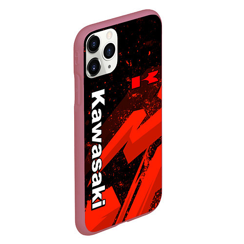 Чехол iPhone 11 Pro матовый Кавасаки - красные брызги / 3D-Малиновый – фото 2