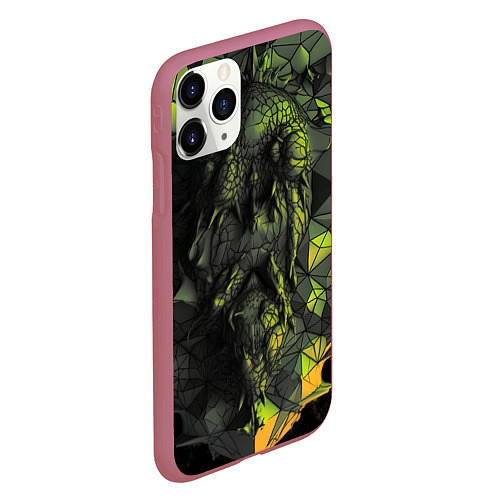 Чехол iPhone 11 Pro матовый Зеленая абстрактная текстура / 3D-Малиновый – фото 2