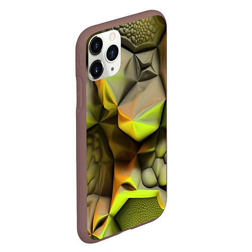 Чехол iPhone 11 Pro матовый Зеленая объемная космическая текстура / 3D-Коричневый – фото 2