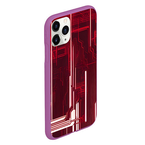 Чехол iPhone 11 Pro матовый Кибер схемы неон / 3D-Фиолетовый – фото 2