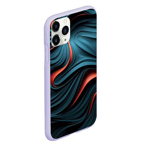Чехол iPhone 11 Pro матовый Сине-оранжевая абстрактная волна / 3D-Светло-сиреневый – фото 2