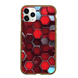 Чехол iPhone 11 Pro матовый Cyber hexagon red