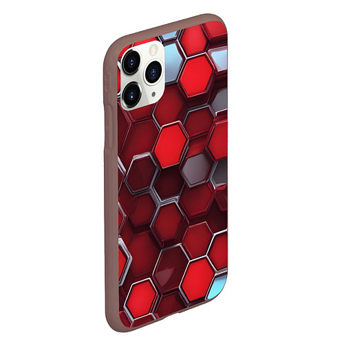 Чехол iPhone 11 Pro матовый Cyber hexagon red / 3D-Коричневый – фото 2