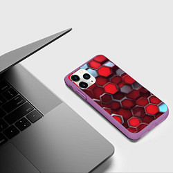Чехол iPhone 11 Pro матовый Cyber hexagon red, цвет: 3D-фиолетовый — фото 2