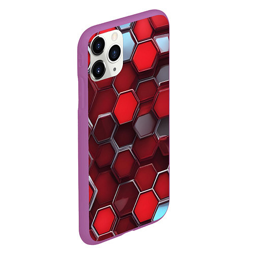 Чехол iPhone 11 Pro матовый Cyber hexagon red / 3D-Фиолетовый – фото 2