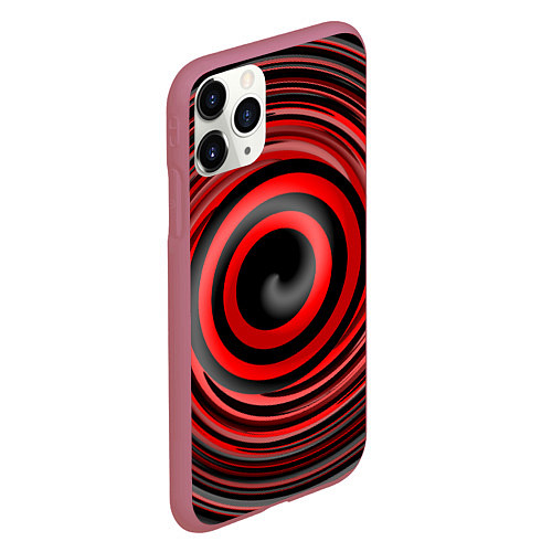 Чехол iPhone 11 Pro матовый Красно-черный вихрь / 3D-Малиновый – фото 2