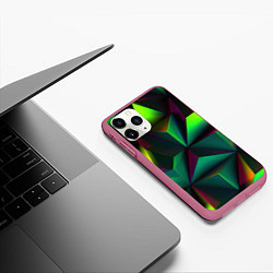 Чехол iPhone 11 Pro матовый Зеленый калейдоскоп абстракция, цвет: 3D-малиновый — фото 2