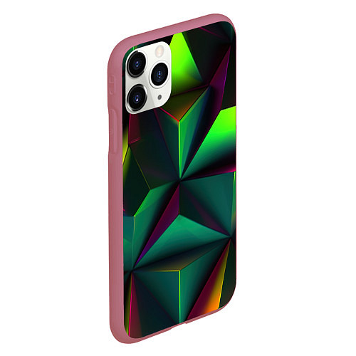 Чехол iPhone 11 Pro матовый Зеленый калейдоскоп абстракция / 3D-Малиновый – фото 2