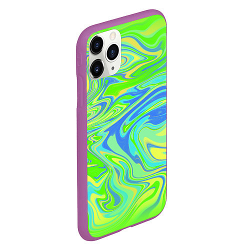 Чехол iPhone 11 Pro матовый Неоновая абстракция волны / 3D-Фиолетовый – фото 2