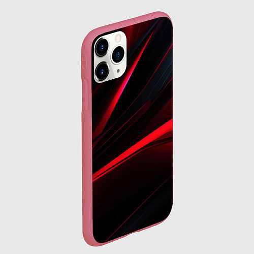 Чехол iPhone 11 Pro матовый Red lighting black background / 3D-Малиновый – фото 2