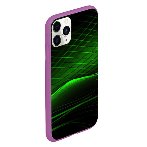 Чехол iPhone 11 Pro матовый Green lines black backgrouns / 3D-Фиолетовый – фото 2