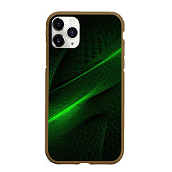 Чехол iPhone 11 Pro матовый Green neon lines, цвет: 3D-коричневый