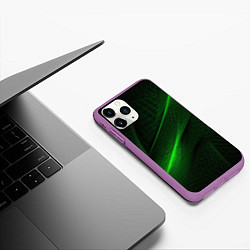 Чехол iPhone 11 Pro матовый Green neon lines, цвет: 3D-фиолетовый — фото 2