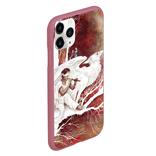 Чехол iPhone 11 Pro матовый Слепой флейтист и белый грифон / 3D-Малиновый – фото 2