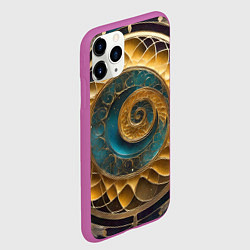 Чехол iPhone 11 Pro матовый Синий золотой водоворот декоративный орнамент, цвет: 3D-фиолетовый — фото 2