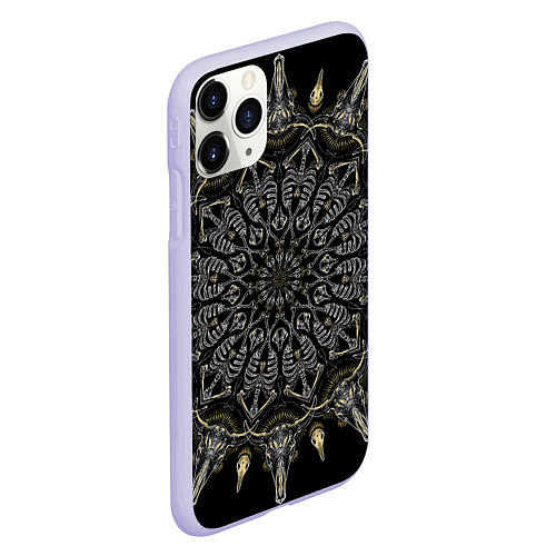 Чехол iPhone 11 Pro матовый Большая костяная мандала / 3D-Светло-сиреневый – фото 2