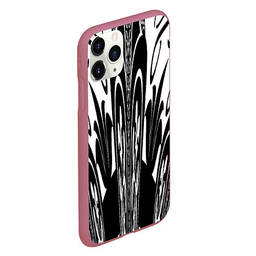 Чехол iPhone 11 Pro матовый Черные завихрения / 3D-Малиновый – фото 2