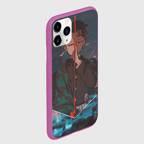 Чехол iPhone 11 Pro матовый Клинок рассекающий демонов Tanjirou Kamado / 3D-Фиолетовый – фото 2