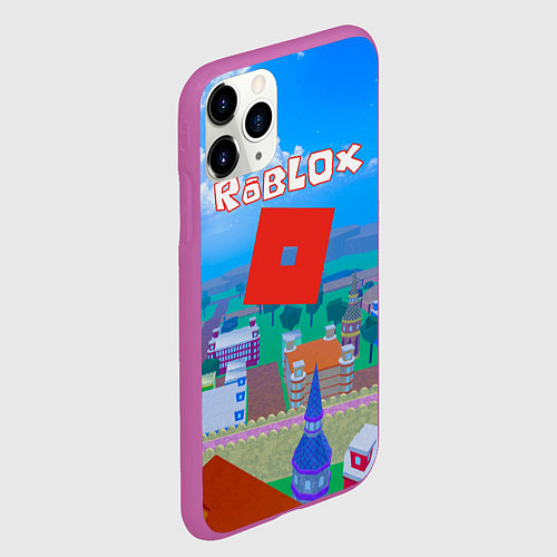 Чехол iPhone 11 Pro матовый Роблокс город / 3D-Фиолетовый – фото 2