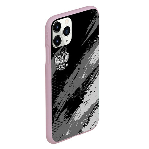 Чехол iPhone 11 Pro матовый Герб РФ - монохромный / 3D-Розовый – фото 2