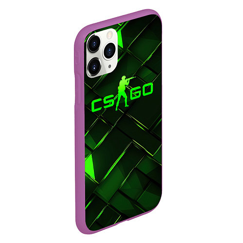 Чехол iPhone 11 Pro матовый CSGO green abstract elements / 3D-Фиолетовый – фото 2