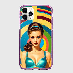 Чехол iPhone 11 Pro матовый Девушка с голубыми глазами в бирюзовом топе, цвет: 3D-фиолетовый