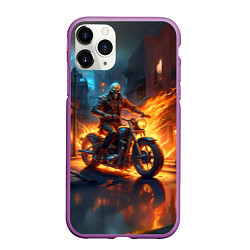 Чехол iPhone 11 Pro матовый Скелет-байкер, цвет: 3D-фиолетовый