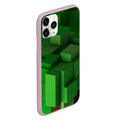 Чехол iPhone 11 Pro матовый Зелёный блоковый паттерн / 3D-Розовый – фото 2