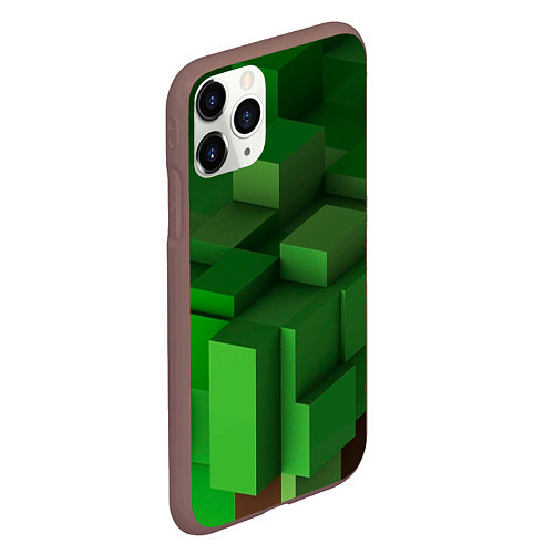 Чехол iPhone 11 Pro матовый Зелёный блоковый паттерн / 3D-Коричневый – фото 2