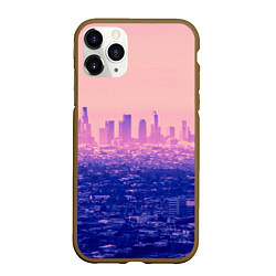 Чехол iPhone 11 Pro матовый Город в розовом и фиолетовом цветах, цвет: 3D-коричневый