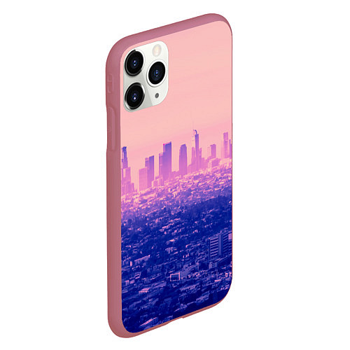 Чехол iPhone 11 Pro матовый Город в розовом и фиолетовом цветах / 3D-Малиновый – фото 2