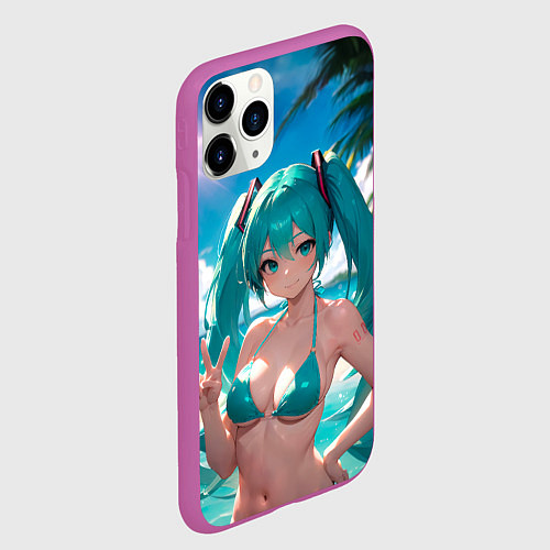 Чехол iPhone 11 Pro матовый Хацуне Мику / 3D-Фиолетовый – фото 2