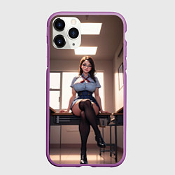 Чехол iPhone 11 Pro матовый Ученица в чулках, цвет: 3D-фиолетовый