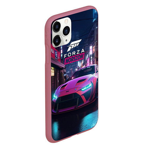 Чехол iPhone 11 Pro матовый Forza night racing / 3D-Малиновый – фото 2